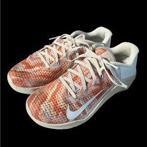 Nike Orange and White Knit Sneakers Sz 8 Women